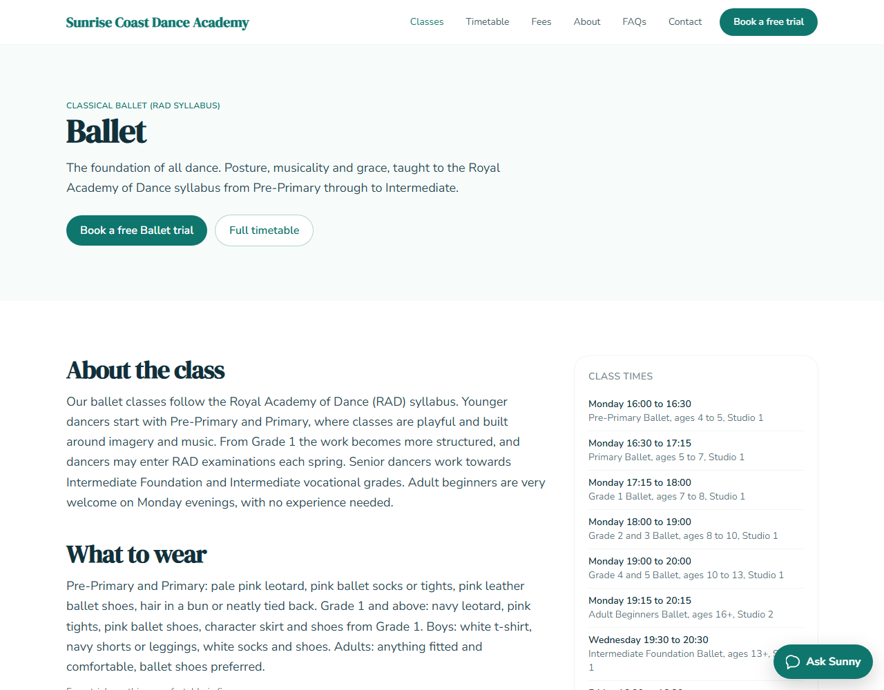 Demo class page