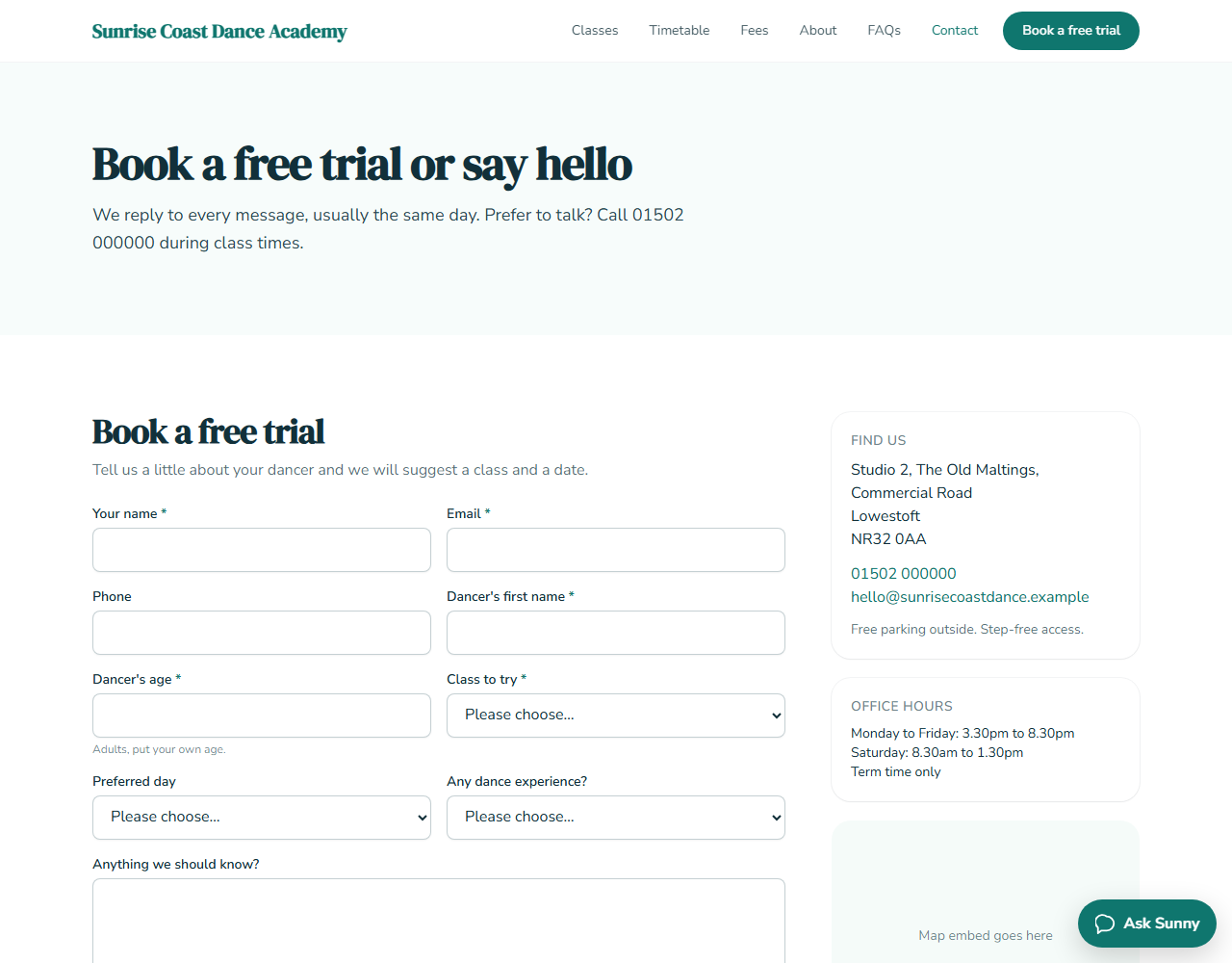 Demo trial booking form